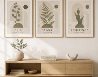 Botanische wanddecoratieset, neutrale Japanse wellnessprints (digitale download)