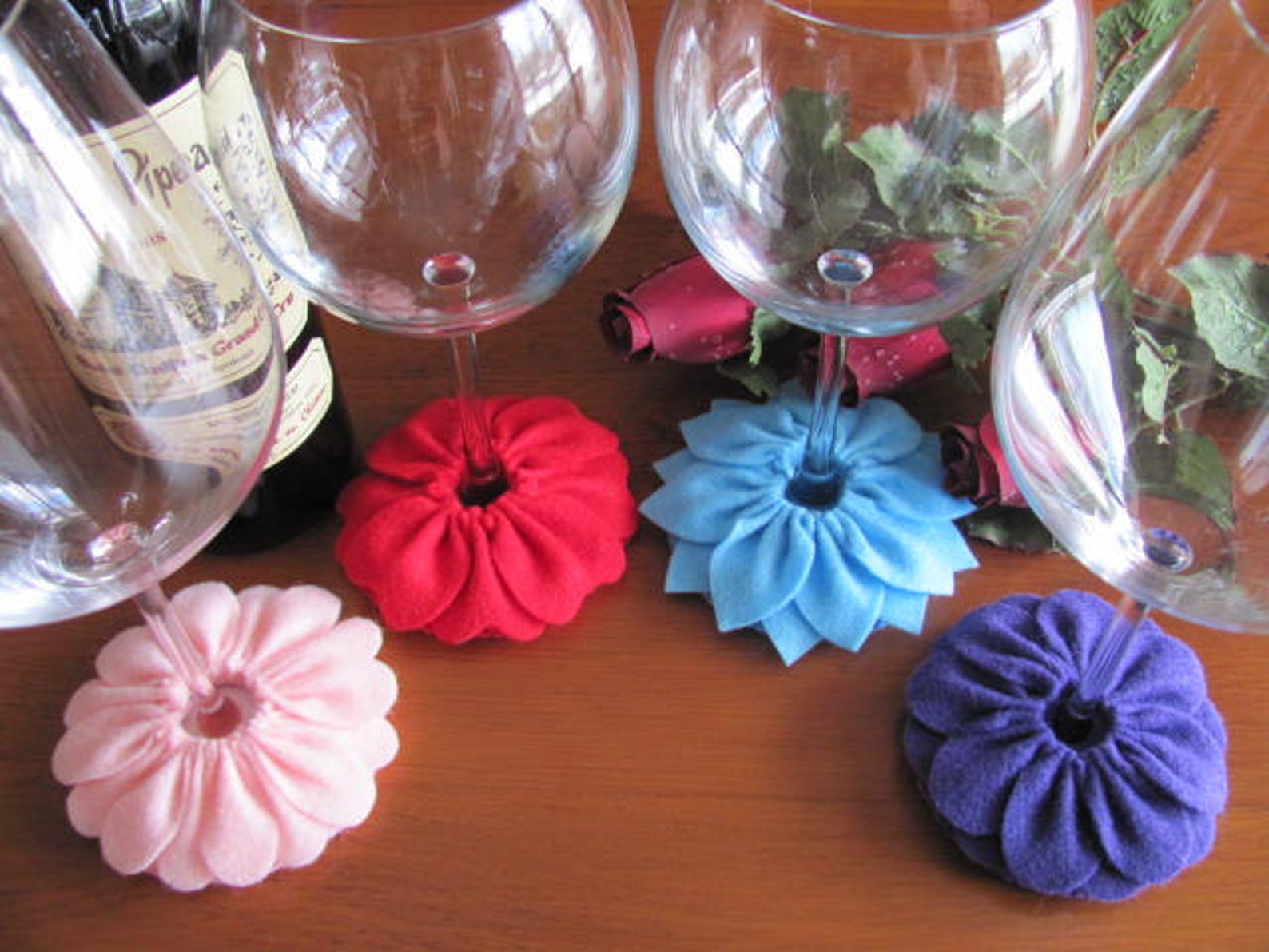 Wine Glass Slipper Pattern, Stemware Coaster Pattern, Felt Flower Wine