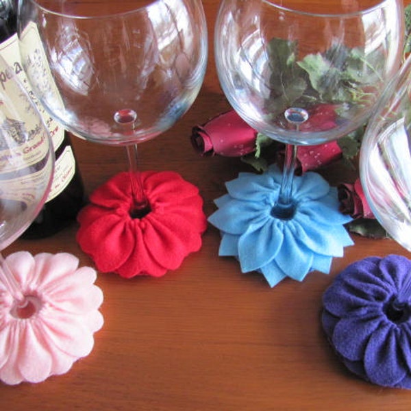 Wine Glass Slipper Pattern, Stemware Coaster Pattern, Felt Flower Wine Glass Coaster Tutorial, Stemware Slipper Tutorial, Wine Charm Pattern