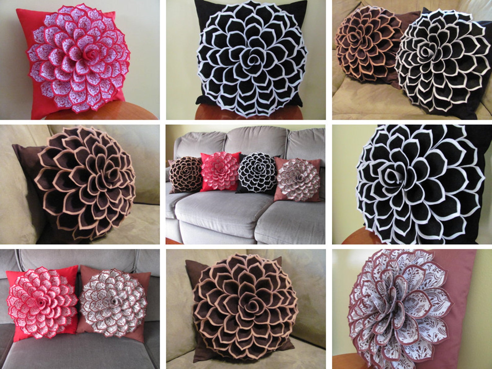 Decorative Pillow Flower Pillow Pattern SOPHIA FLOWER Felt Flower