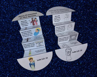 Jesus Presented In The Temple, Simeon and Anna Accordion Folding Surprise Bible Craft (Digital Download)