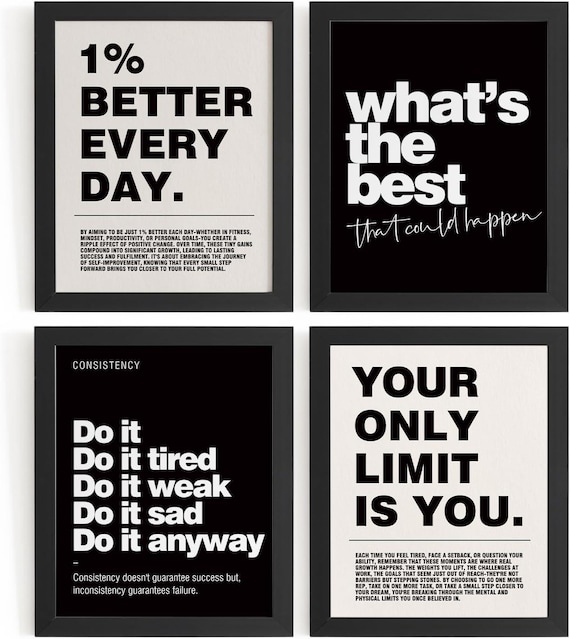 Retro Motivational Wall Art Prints, Inspirational Quote Posters, Printable Office Decor Set of 4, Digital Download Wall Art