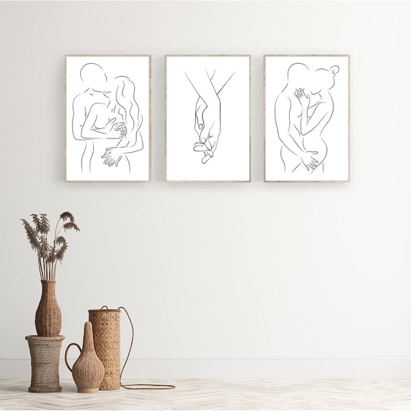 Minimalist Couples Line Art Print, Bedroom Wall Decor (Digital Download)