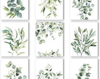 Sage Green Eucalyptus Botanical Art Print, Minimalist Wall Art, Watercolor Green Leaf Art, Boho Gallery Wall Decor (Digital Download)
