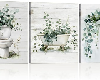 Golden Eucalyptus Wall Art Set of 3 | Luxury Sage Green Botanical Bathroom Decor | Farmhouse Printable Wall Art | Instant Download