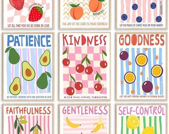 Fruit of the Spirit Wall Art Set of 9, Christian Bible Verse Prints , Galatians 5:22  Decor, Colorful Scripture  Faith (Digital Download)