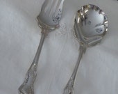 Vintage Kings Design 2pc Serving Set Spoon Fork EPNS England,Large Silverplate Serving Set Kings Design England Shell Pattern Spoon Fork