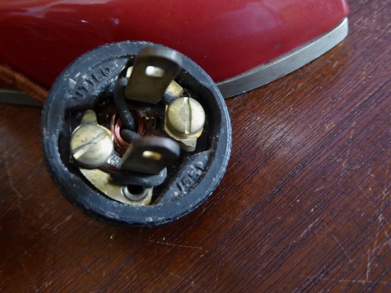 Vintage Miniture Red Iron Red Wood Handle Electric Cord Little Metal Iron Old Mini Red Travel Iron