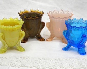 Boyd & Degenhart Slag Glass Toothpick Holder, Forget Me Not Design Vintage Glass