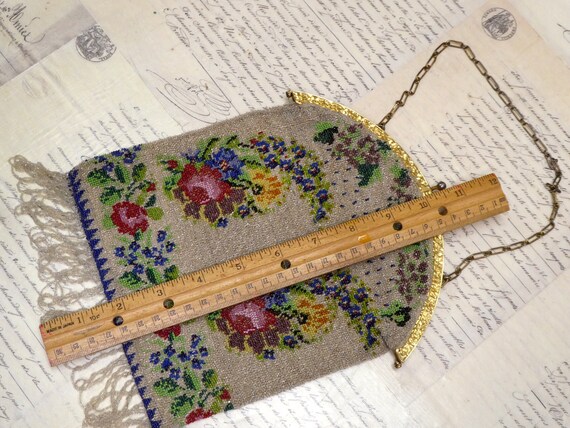 Late 1800's Victorian Micro Beaded Floral Evening Bag… - Gem