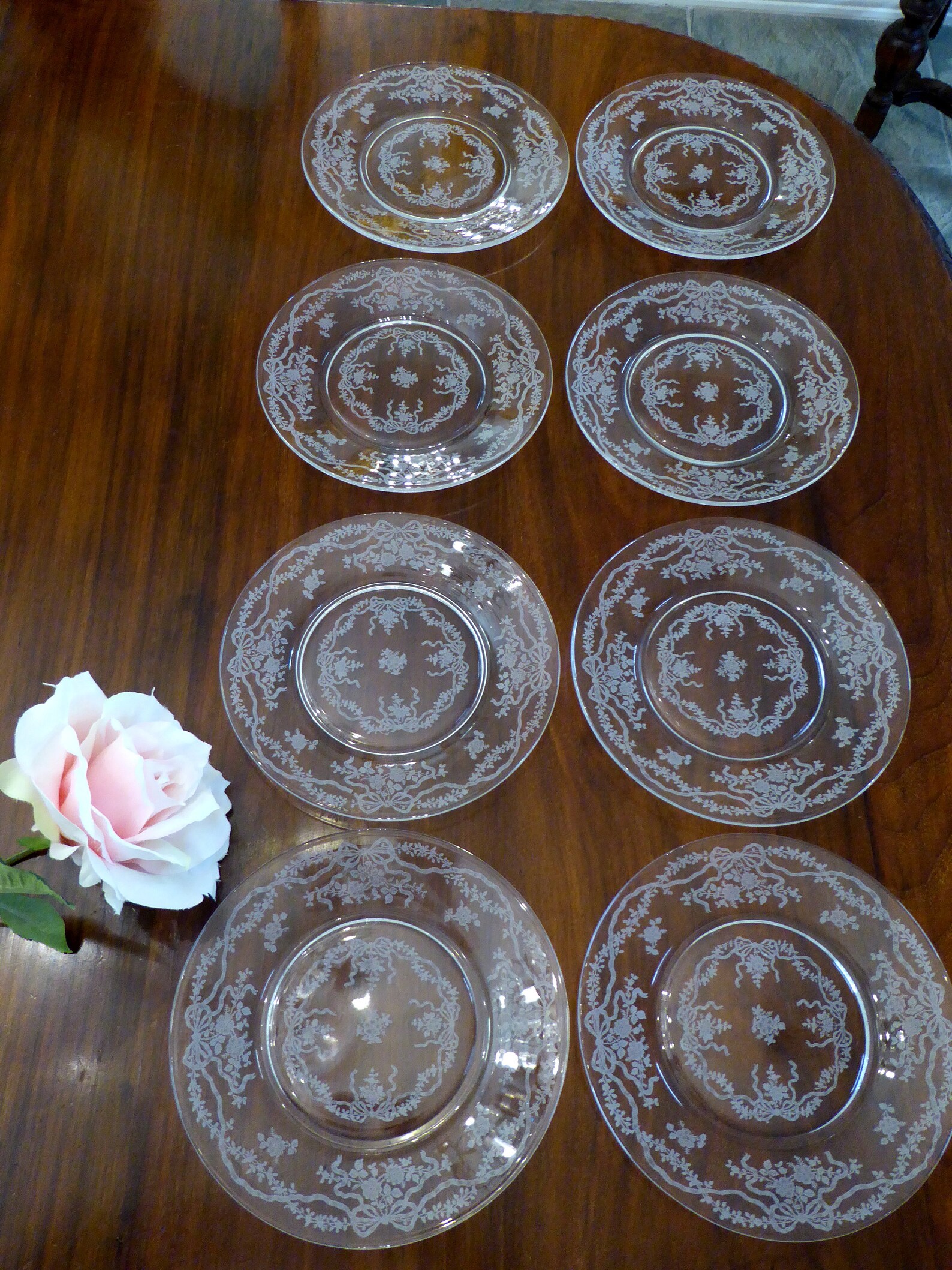 8 FOSTORIA ROMANCE Etched Glass Salad Plates 7.5 Etsy
