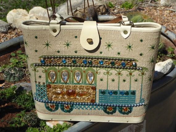 Vintage Enid Collins Canvas Leather Bucket Purse "
