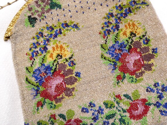 Late 1800's Victorian Micro Beaded Floral Evening Bag… - Gem