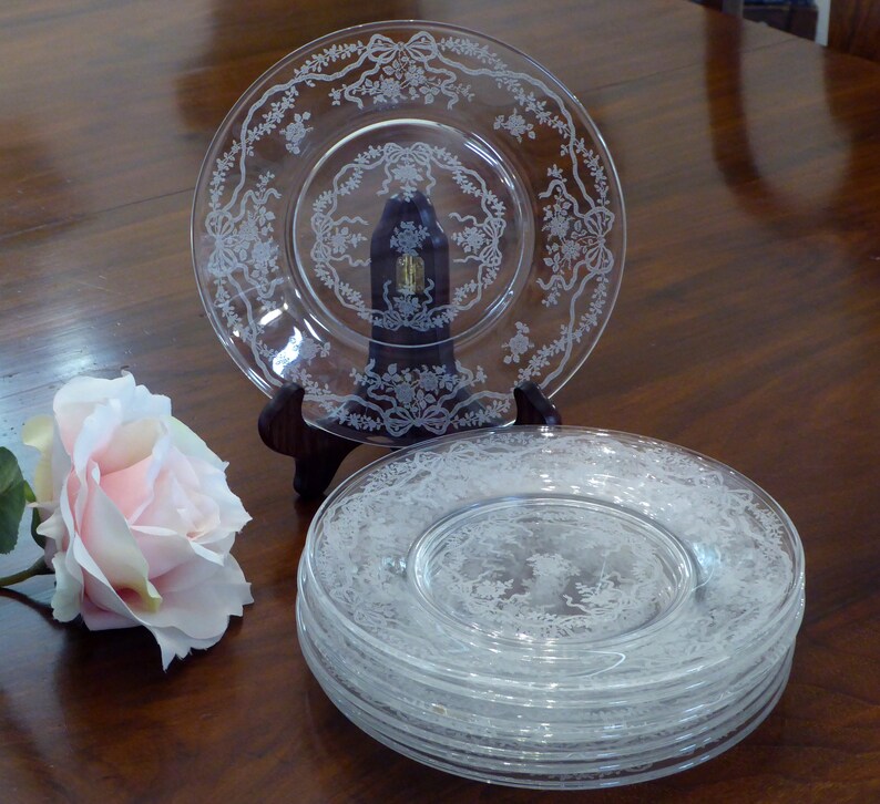 8 FOSTORIA ROMANCE Etched Glass Salad Plates 7.5 Etsy
