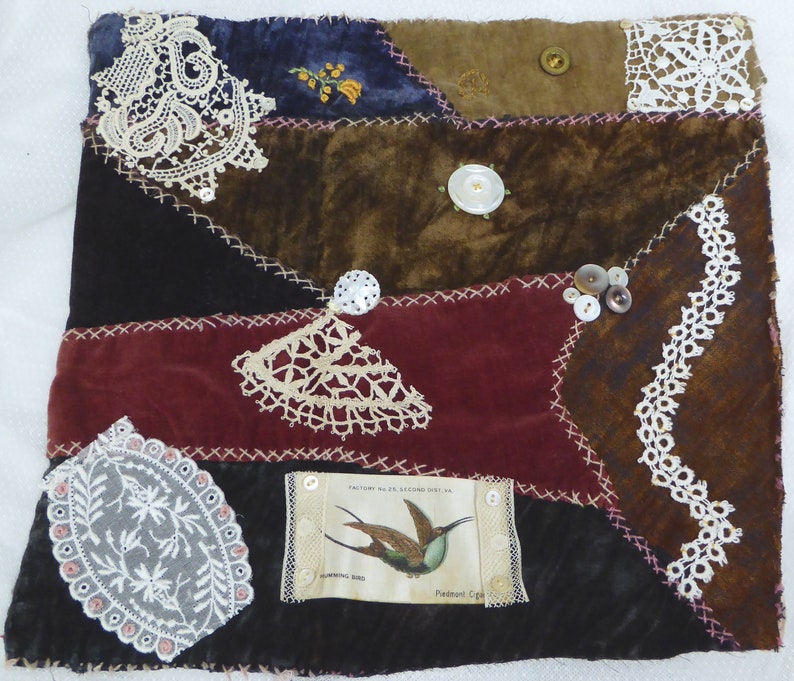 Antique Velvet Crazy Quilt Piece Embroidered Antique Lace Etsy