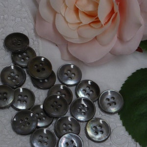 SIX (6) 14mm-1/2&quot; Black Mother Of Pearl Vintage Buttons &quot;Concaved&quot;, MoP 4 Hole Matching Buttons - Natural Real Shell Black Sewing Buttons