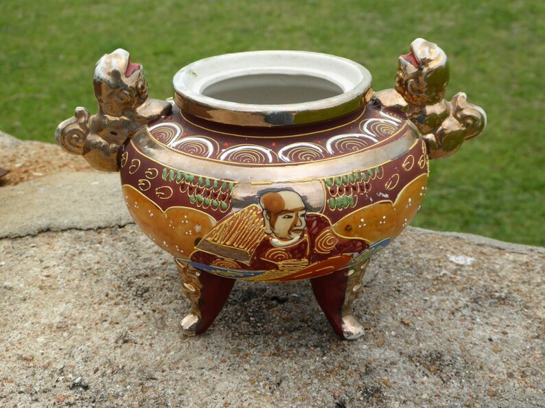 Vintage Japanese Satsuma Moriage Incense Burner Bowl Vintage Etsy