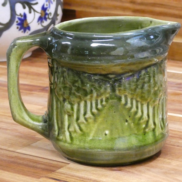 Antique Brush McCoy Green Stoneware "Avenue of Trees" Pitcher