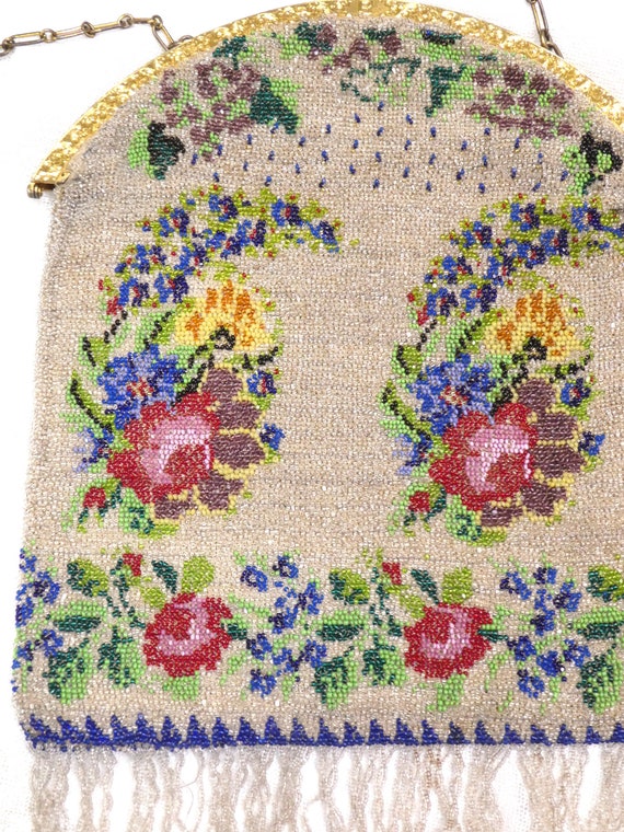 Late 1800's Victorian Micro Beaded Floral Evening Bag… - Gem