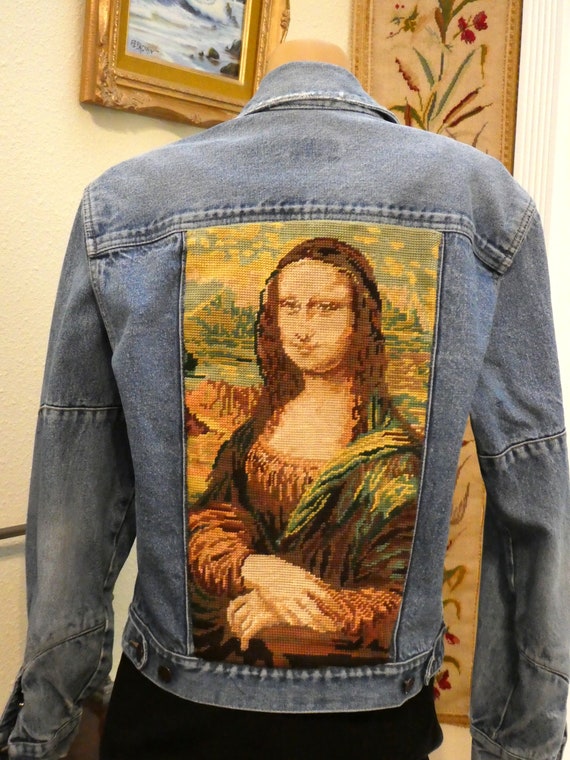 Mona Lisa on Vintage Calvin Klein Men s Medium Jean Jacket Etsy