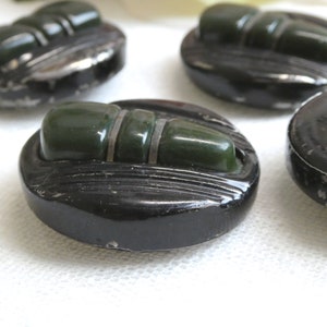 Vintage Green Celluloid Black Metal Self Shank Base 38mm - FIVE Matched Buttons Sold as Set Mixed Metal Coat Buttons (1-T)