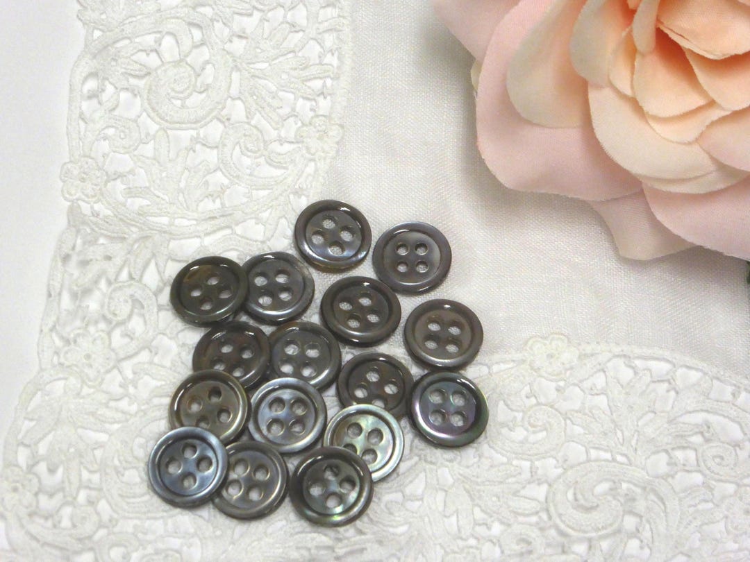 Vintage Black Mother of Pearl Buttons: 10mm Dark Shell Sewing Buttons ...