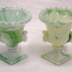 Vintage Green Slag Glass Urn Toothpick Holder, Akro Agate