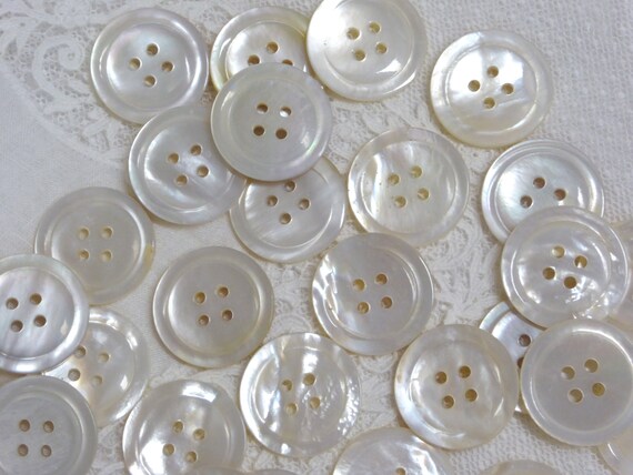 21mm-3/4 White Mother of Pearl Vintage 4 Hole Buttons With Ring