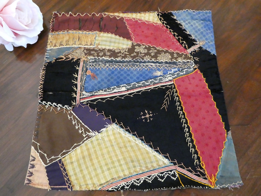 13 Antique Crazy Quilt Extravagantly Embroidered Block 13x13 Jewel