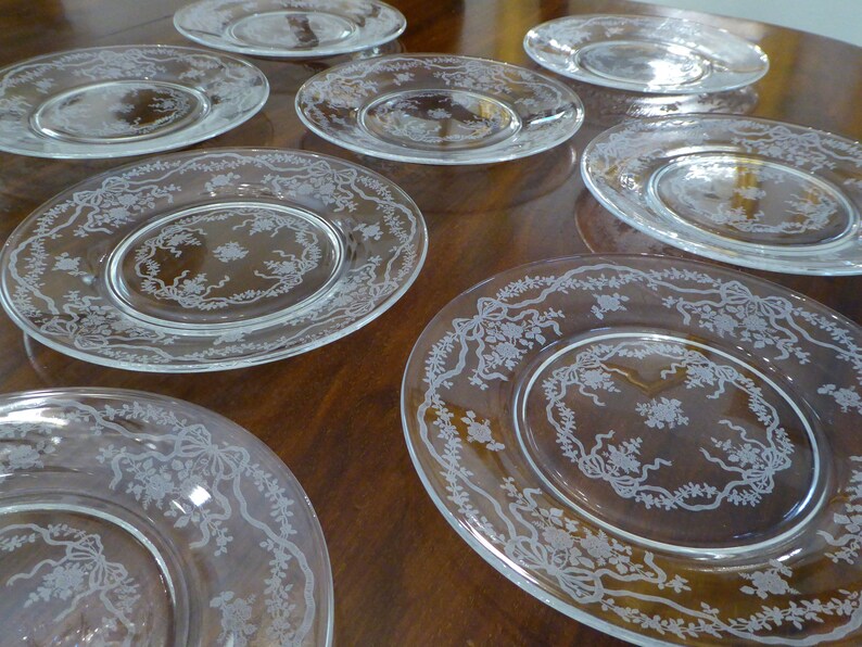 8 FOSTORIA ROMANCE Etched Glass Salad Plates 7.5 Etsy