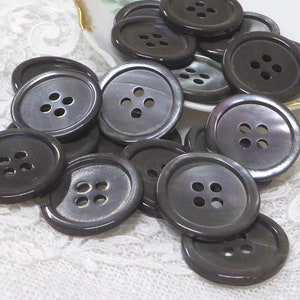 15 Vintage Mother of Pearl Buttons: Large Black Gray Shell 20mm Thin Rim (A5)