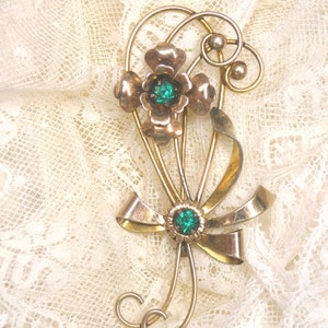Coro Craft Brooch Vintage 1940s Green Rhinestone Bouquet Brooch - Unmarked