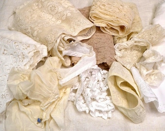 Vintage Lace Fabric Pieces: Cream & White Pieces for Projects - Sewing *Shipping Included*