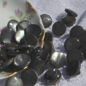 TWELVE (12) 10mm 3/8" Vintage Dyed Mother of Pearl French Gray Real Shell Buttons Self Shanks