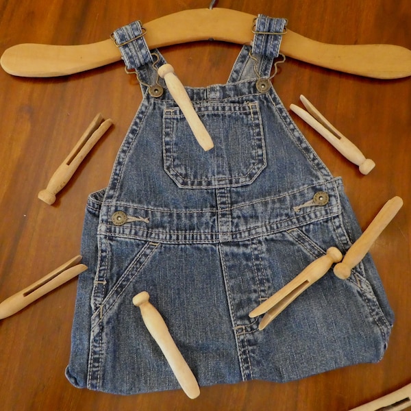 Clothespin Bag Baby Denim Overall Bag, Laundry Room UpCycle Little Overalls Bag, Retro Plastic Bag Holder, Cloth Pin Bag Something Different