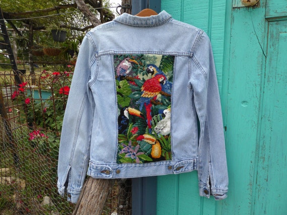 Tropical Birds Denim Adult Jacket Wearable Art Birds | Etsy