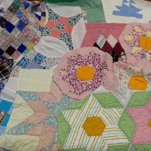 18 Large Quilt Pieces Most Handmade All Vintage, Patchwork Cutter Quilt Remnants  &quot;SHIPPING INCLUDED&quot;
