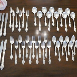 54pcs Lady Densmore Woodland Rose Basque Rose Silverplate Wm Rogers Large Floral Silver Plate Set