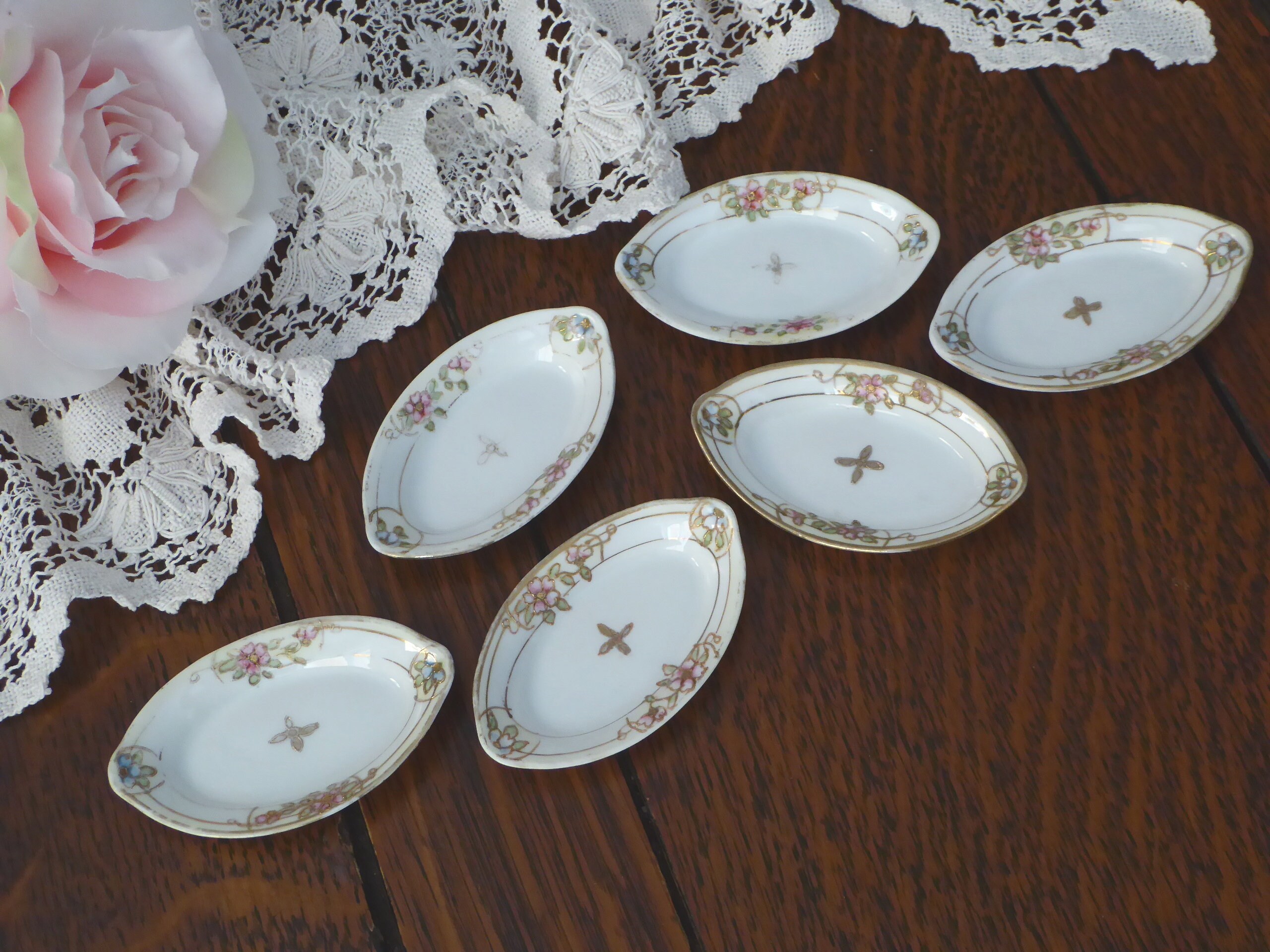 SIX Antique Nippon Hand Painted Salt Dish Six Oval Salt Etsy