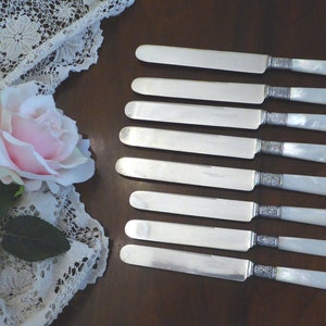 8 Antique Landers Mother of Pearl 8.75&quot; & 8&quot; Knives,  MOP Antique Knives No Monogram
