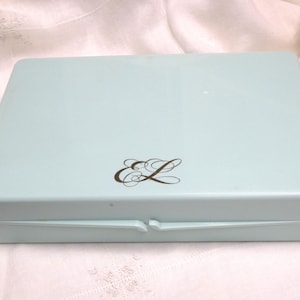 Vintage Estee Lauder Hard Plastic Makeup Case Box Aqua Turquoise Blue 12&quot;x9&quot;  (IA)