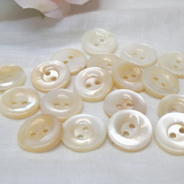 13mm-1/2" Mother Of Pearl Peach White High Rim Vintage Buttons, MoP 2 Hole High Grade Natural Shell Buttons 10ct/25ct