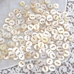 Tiny White Mother of Pearl Buttons: Vintage Fisheye Shell (8mm, 15/50ct