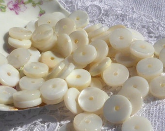 10mm-3/8" (10) Mother Of Pearl Creamy White ONE Hole Vintage Disk Buttons, White MoP 1 Hole - Natural Real Shell Sewing Buttons (10ct)