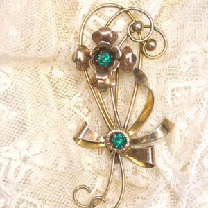 Coro Craft Brooch Vintage 1940s Green Rhinestone Bouquet Brooch - Unmarked