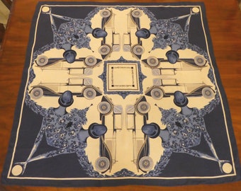 Vintage Mercedes Benz Silk Scarf Ladies & Cars - Blue and White