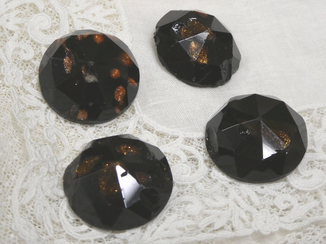 Black Goldstone Glass Buttons: Faceted 25mm, Chipped (set of 4) - Etsy