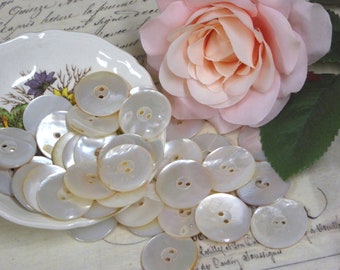 SIX (6) 21mm-3/4" Mother Of Pearl Creamy White Disk Vintage Buttons, MoP 2 Hole Matching Buttons - Natural Real Shell Sewing Craft Buttons