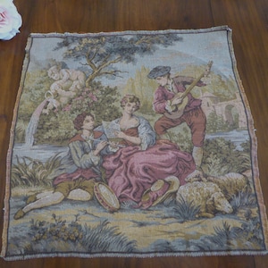 Vintage French Tapestry Musical Afternoon 19"x19"