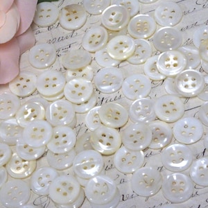 15ct 12mm-1/2" White Mother Of Pearl Vintage Buttons with Wide Rim, Bright White MoP 4 Hole High Grade Natural Shell Sewing Buttons (A10)